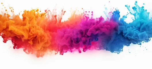 Fotobehang splashing colorful powder on frame on white background © Zeeshan
