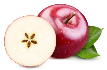 Fresh organic apple with leaves isolated