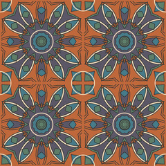 Seamless pattern with stylized violet flowers on a brown background. Vector illustration