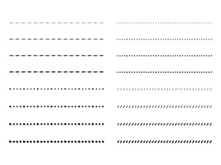 手書きの点線・ドットの飾り罫のあしらいセット　　かわいいおしゃれな罫線　白黒