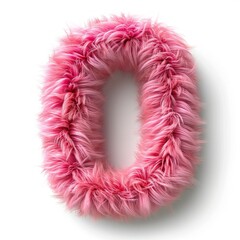 Pink fur number. Furry number 0 isolated on white background.
