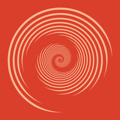 Circle lines isolated on the red background. Optical art logotype. Design element for frame, tattoo, web pages, prints, posters, templates, logo, abstract vector backgrounds. Optical illusion shape.