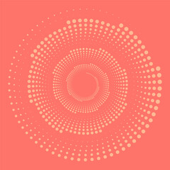 Abstract background. Design spiral dots backdrop. Optical art  peach fuzz pattern. Vector illustration.