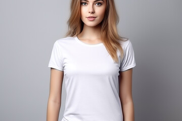 Obraz premium Woman in White Tshirt Mockup created with Generative AI