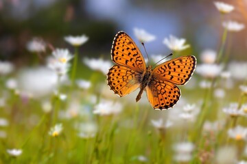 Fototapeta na wymiar Beautiful colored wild butterfly in green nature background