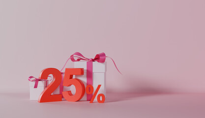 25 Percentage Discount with White Box on Pastel Color Background