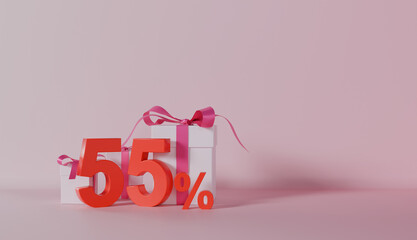 55 Percentage Discount with White Box on Pastel Color Background