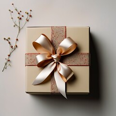 Beautiful gift box decorated with gypsophila flowers on color background