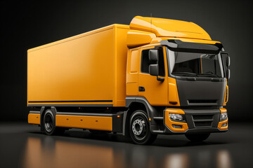 Yellow truck with a container on a black background.