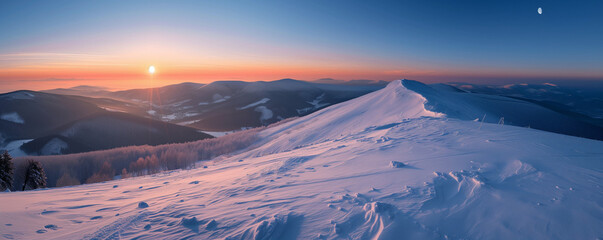 Bieszczady Mountains in Winter at Sunset: A Picturesque Snowscape © Tomasz