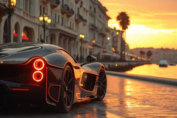 Futuristic sports super concept car on the street of a European city, street racing on expensive exclusive luxury auto © staras