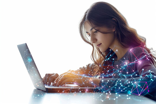 EdTech revolution for women: Laptops empower learning in AI-driven online lessons and webinars. Modern courses facilitate skill development in the digital era.