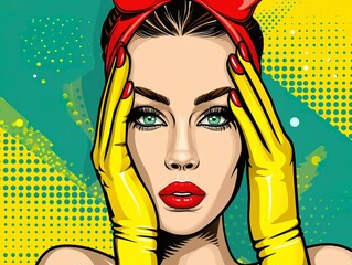Pop art collage comic surreal female character, expressive fashion person art illustration, emotional trendy graphic