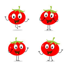 Tomato character design vector. Cartoon mascot tomato smiling. Tomato on white background.