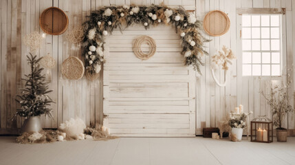A serene scene with soft decorative light, an empty sofa, and inviting indoor ambiance, creating a tranquil and cozy space