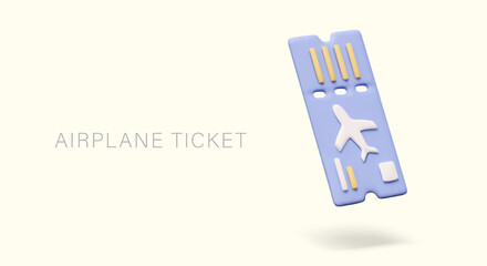 3D air ticket with perforation and three dimensional printing. Modern document for flight. Template for ticketing business. Advertisement of air ticket office, booking