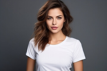 Obraz premium Woman in White Tshirt Mockup created with Generative AI