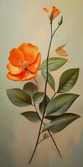 Orange flower with leaf on pastel background. AI Generated