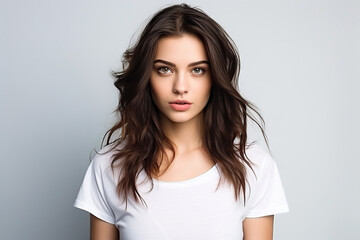 Obraz premium Woman in White Tshirt Mockup created with Generative AI