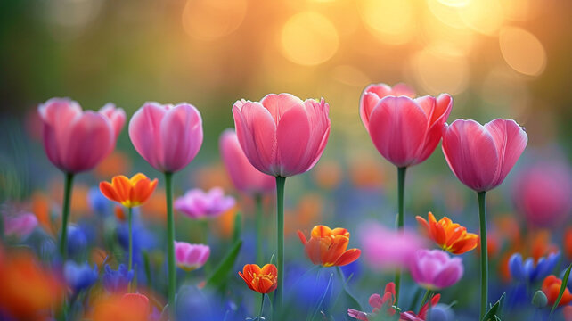 Capture the essence of spring with an image featuring blooming flowers and vibrant colors