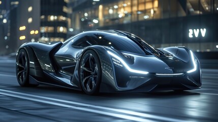 Incredible luxury sports supercar, neon lights, power, speed, drift, dark night urban style