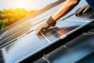 Green power: technician fine tunes a residential solar system