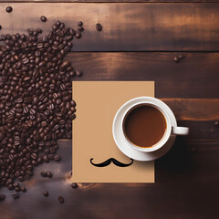 a mockup card with a little mustache on square, table background , fathers day card