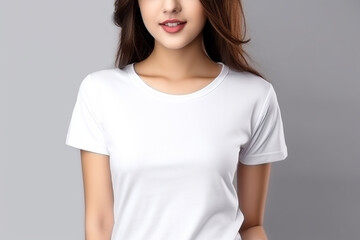 Obraz premium Woman in White Tshirt Mockup created with Generative AI