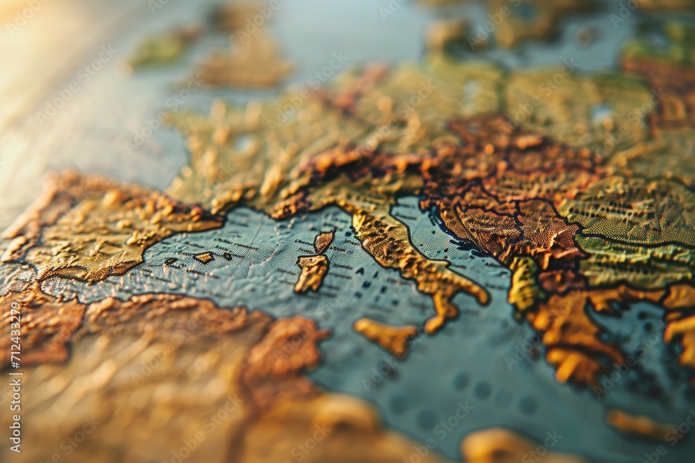 Poster a detailed close-up view of a map of europe. perfect for educational materials or travel-related pro