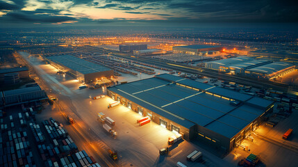Aerial View of a Sprawling Logistic Center at Full Capacity