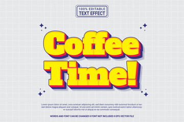 Editable text effect Coffee time 3d cartoon template style modern premium vector