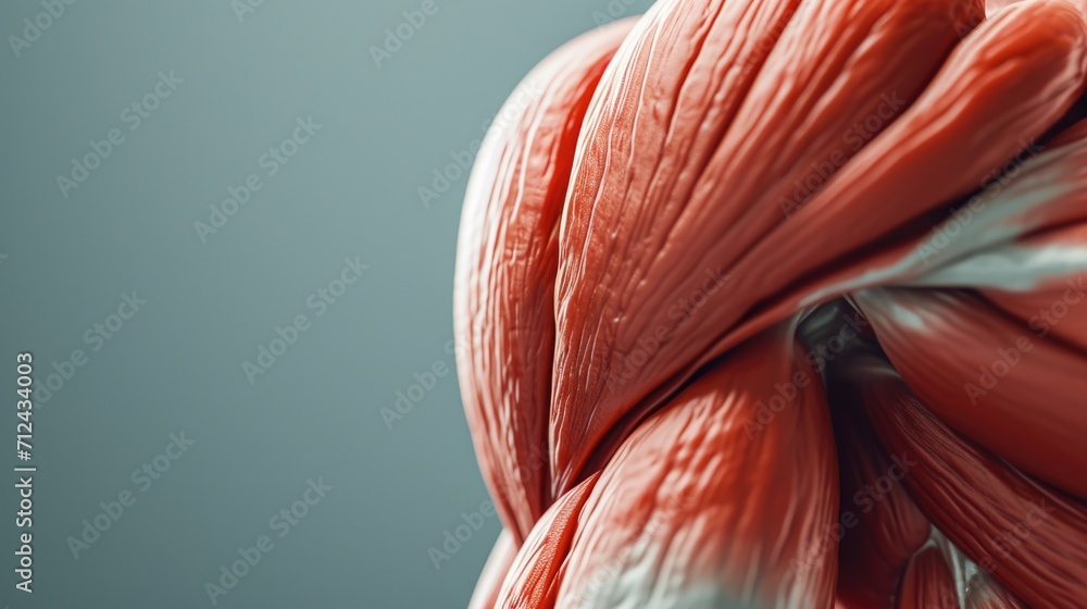 Poster a detailed close-up view of a red and white muscle. this image can be used to illustrate anatomy, fi