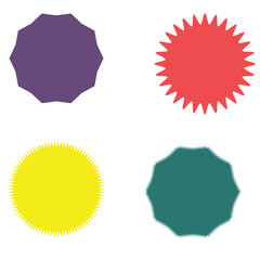 Set of vector starburst, sunburst badges. Different color. Simple flat style Vintage labels. Colored stickers 