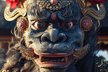 A detailed close-up shot of a demon statue. Perfect for adding an eerie touch to Halloween decorations or creating a dark and mysterious atmosphere in fantasy-themed projects