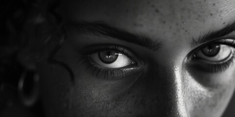 Fototapeta premium A close-up view of a woman's eyes with beautiful freckles. Perfect for beauty and skincare related content