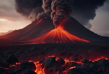 A volcano and a lava Volcano eruption concept background - obrazy, fototapety, plakaty