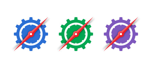 blue wheel and red pointer. green wheel and compass concept. purple wheel and red compass pointer © yasin