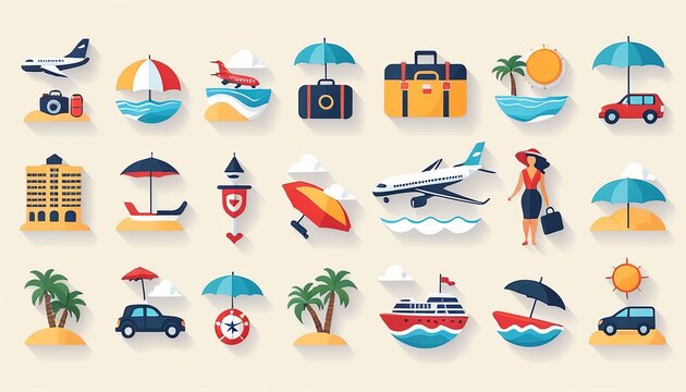Holiday and Tourism Icons with  Strokes
