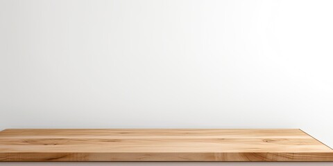Blank wooden table on white backdrop, with room for background and product display template.
