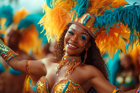 Brazilian Carnival and Samba: A Cultural Experience - Beauty Woman Dancing to the Rhythms of Samba, Infusing the Celebration with Vibrancy and the Spirit of Brazil.