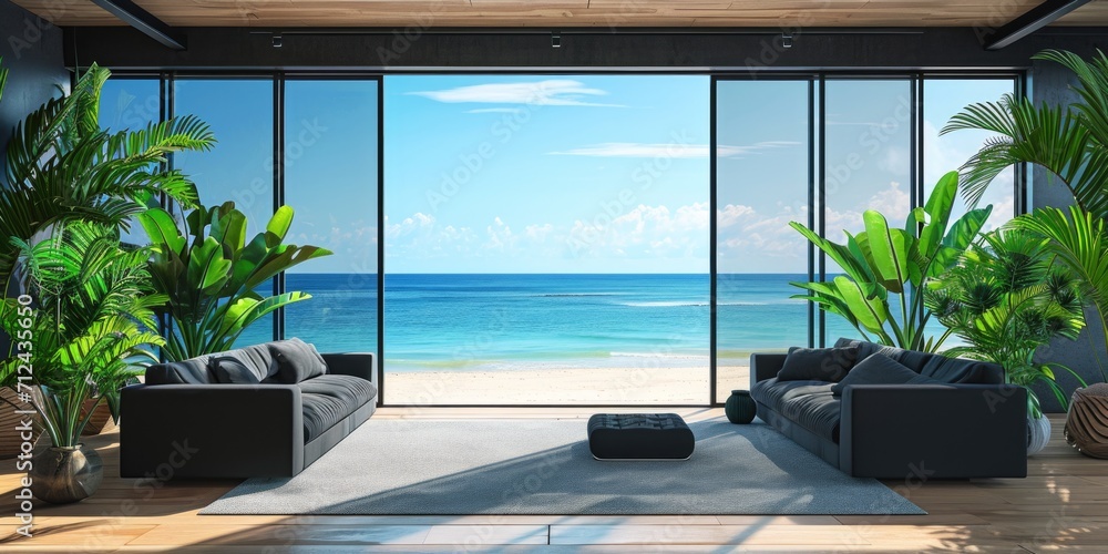 Poster a comfortable living room with a spacious layout and ample natural light streaming in through the la