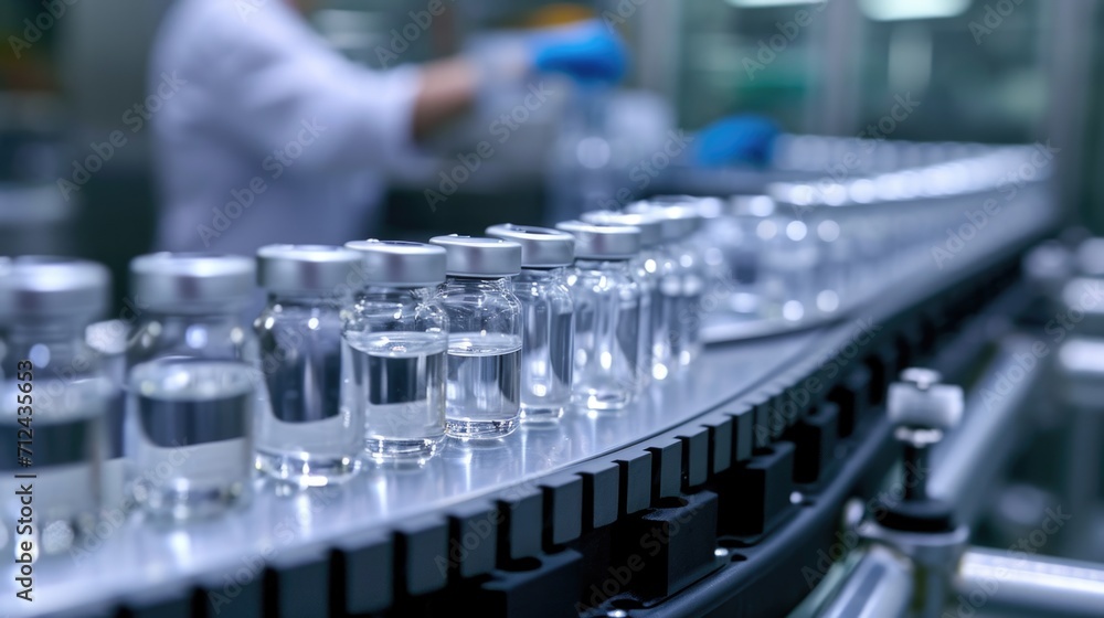 Aufkleber a line of empty glasses on a conveyor belt. perfect for illustrating the manufacturing or assembly p
