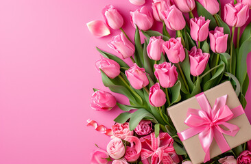 pink tulips on a white