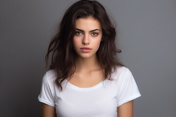 Obraz premium Woman in White Tshirt Mockup created with Generative AI