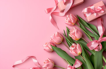 Obraz na płótnie Canvas pink tulips in a vase