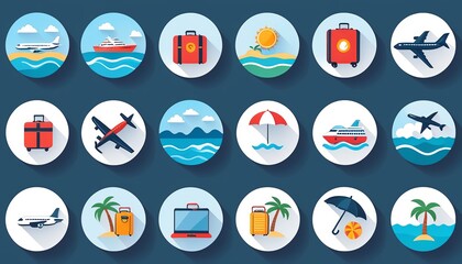 Travel Icon Set with  Strokes in Vector Illustration