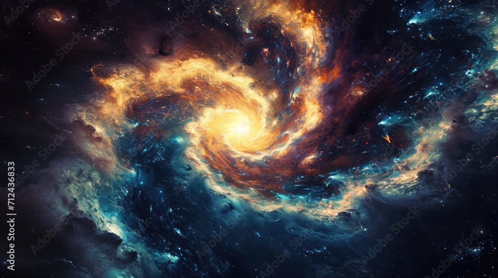 Poster A stunning image of a spiral galaxy with a backdrop of twinkling stars. Perfect for astronomy enthusiasts and space-related projects