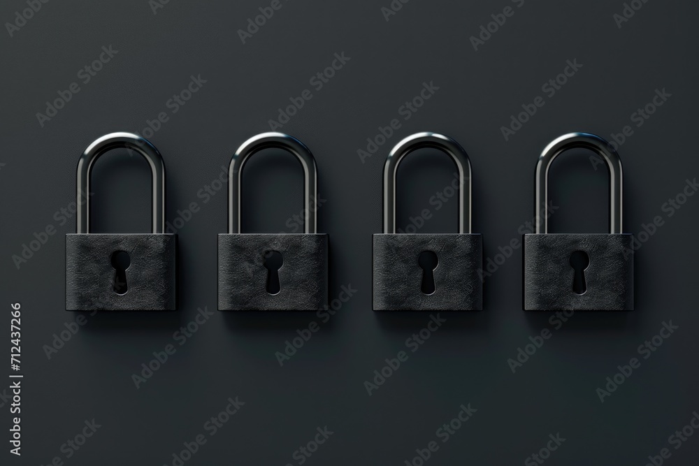 Poster A collection of three black padlocks, each with a key, ready to secure your belongings. Perfect for concepts related to security, protection, and locking mechanisms