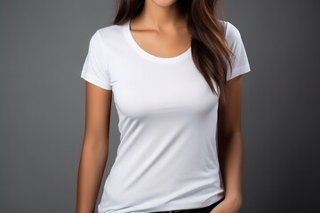 Obraz premium Woman in White Tshirt Mockup created with Generative AI