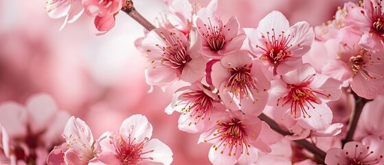 Branch of cherry blossom tree. Cherry blossoms on a pink background pink flower